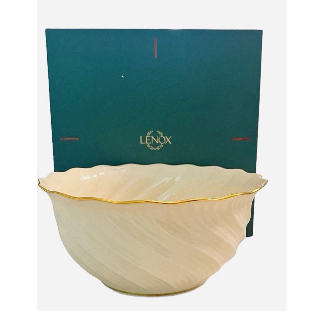 Vintage LENOX Bone China Richmond Collection Bowl 24K Gold Trim Swirl 8.5”x4